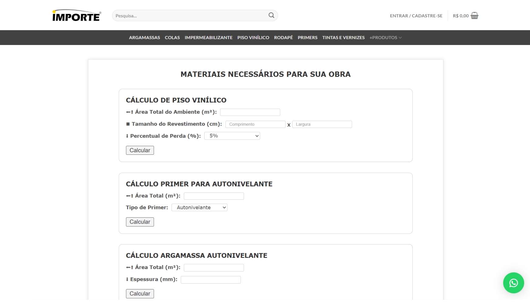 Página do site Rlx Importe Calculadora