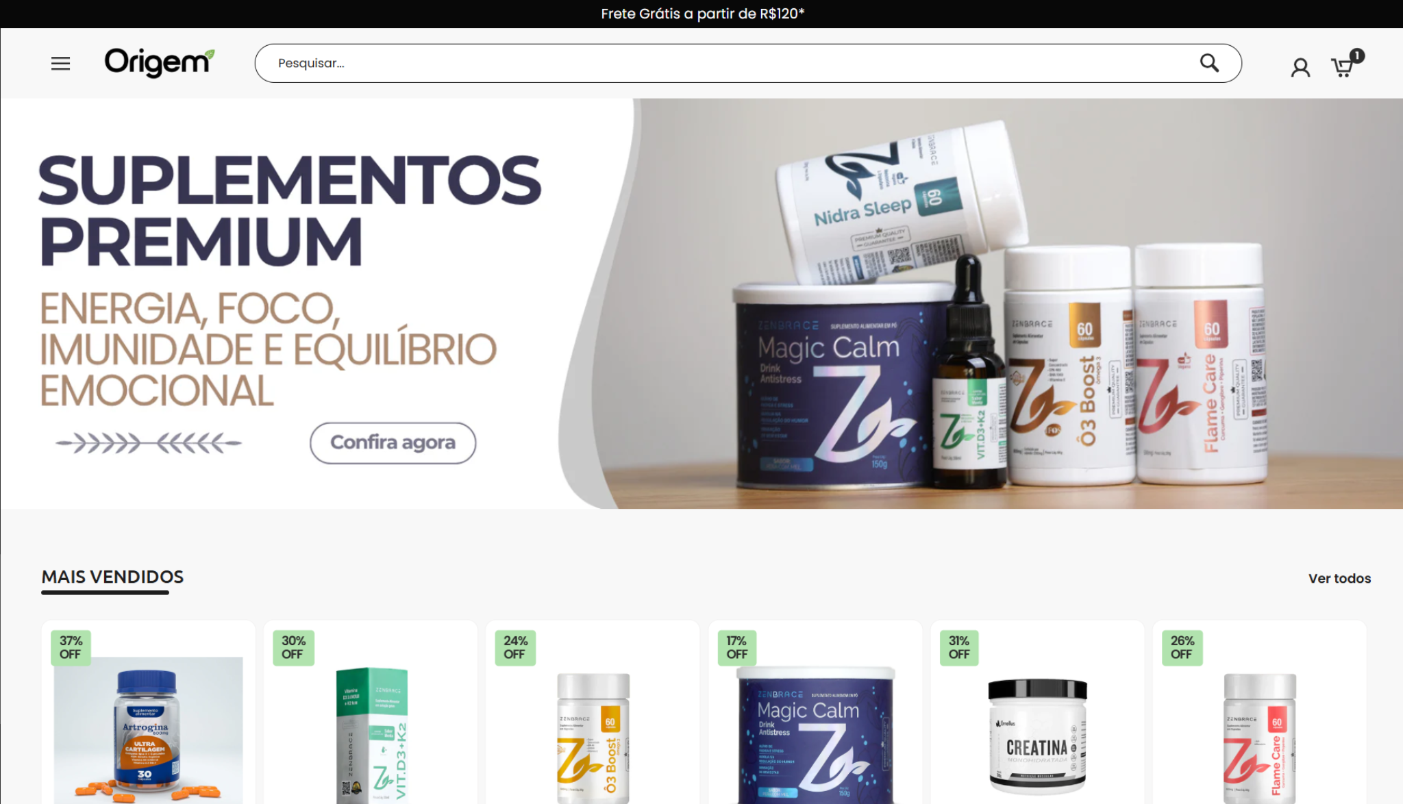 Página do Site Origem Suplementos